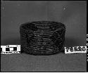 Cylindrical trinket basket. Collected by G. Nicholson and C. Hartman. Coiled, three rod (obtained from Maido, El Dorado).