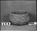 Trinket basket made by Old Texas, near Murphy's. Collected by G. Nicholson and C. Hartman. Coiled, split stitches, one rod.