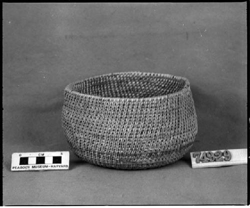 Trinket basket made by Old Texas, near Murphy's. Collected by G. Nicholson and C. Hartman. Coiled, split stitches, one rod.