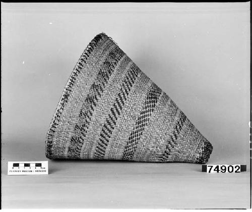 Burden basket made by Mary Walker, below O'Neal's Ranch, near North Fork. Collected by C. Hartman for G. Nicholson. Diagonal twined.