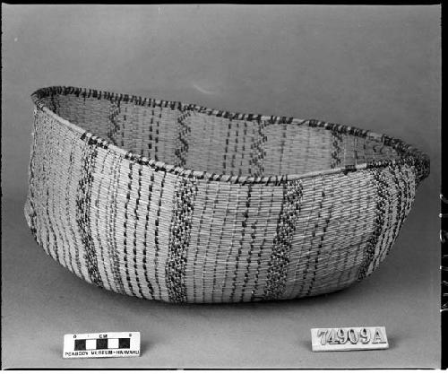 Utility basket made by Mary Walker, near O'Neal's, near North Fork. Collected by C. Hartman for G. Nicholson. Diagonal twined.