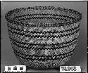 Cylindrical utility basket made by Old Wywopa, Ross Ranch, near North Fork. Collected by C. Hartman for G. Nicholson. Diagonal twined.