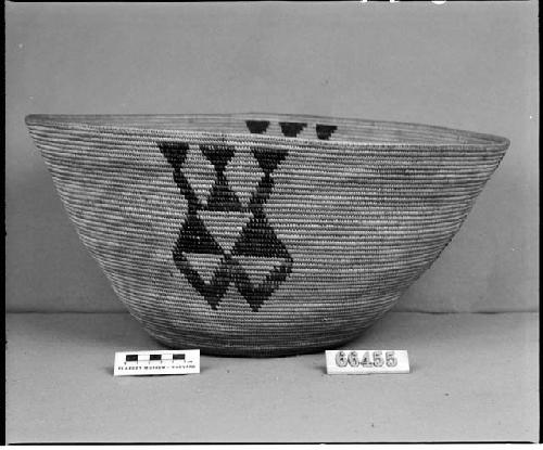 Mush or cooking bowl collected by G. Nicholson. Coiled, interlocking stitches, bundle foundation.