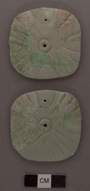 8 fragments of incised perforated jade disc - thickenss, 5 mm. max.