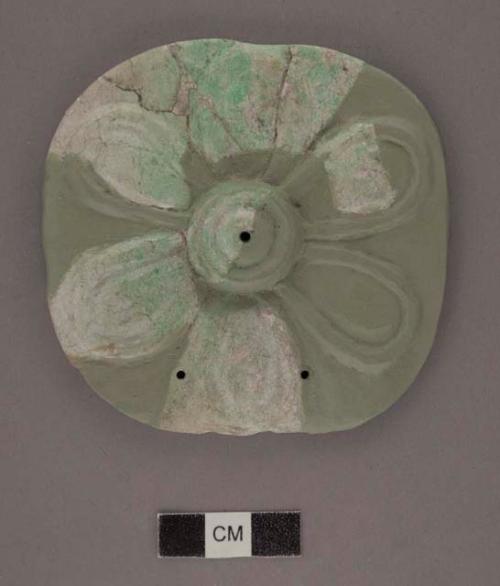 7 fragments of large perforated jade rosette - thickness, 6.8 mm. max.