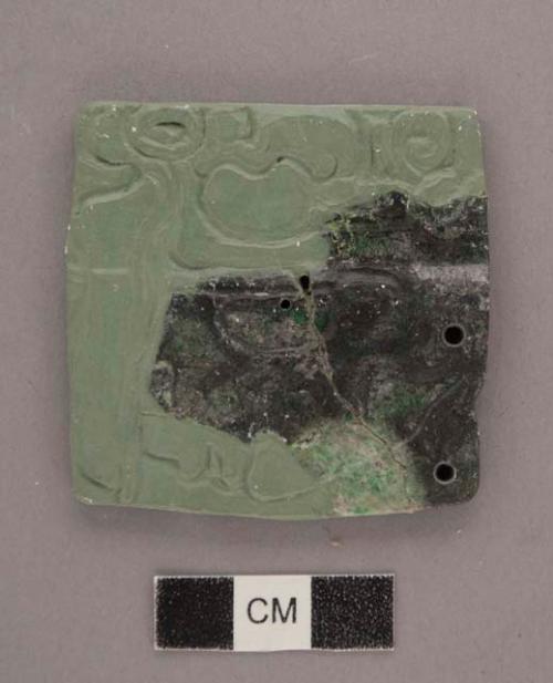 Fragments of jadeite tablet, engraved with glyphs