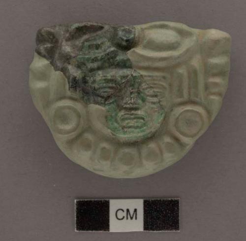 3 fragments of jade low relief  human head - 38.2x37.2; 15.4x20; 12.7 mm.