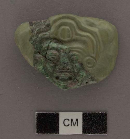 3 fragments of jade triangular flat relief  human head - 31x38.3, 8.5mm.