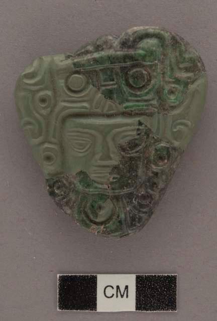 2 fragments of jade triangular(?) flat relief  human head - 35.2x20.5x9 mm.