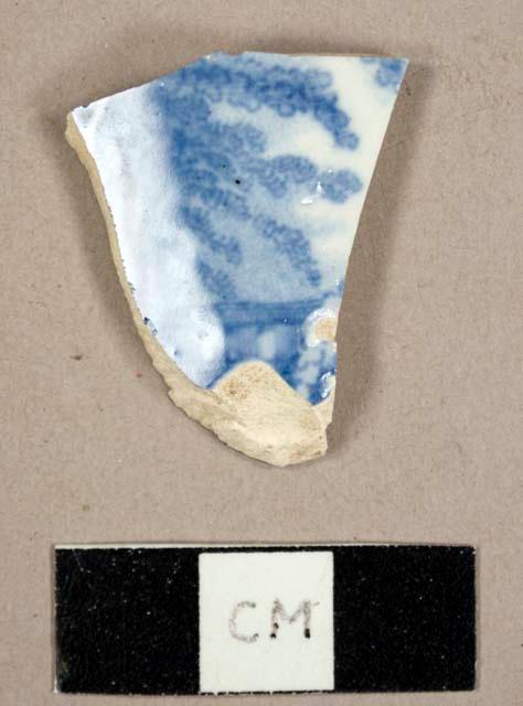 Ironstone sherd with blue on white transfer print