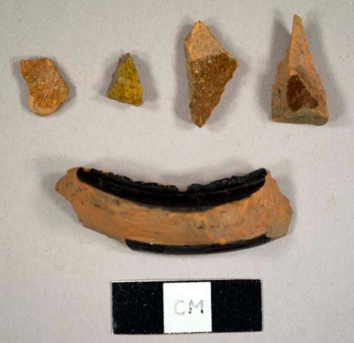 Lead glazed redware sherds, including one possible bowl base sherd