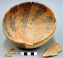 Polychrome pottery bowl - restored