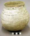 Black on white pottery jar