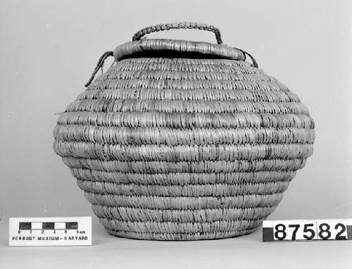 Lidded basket made in 1902 from the collection of Mrs. H.S. Grew