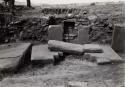 Photograph of Pucara ruins; photos of niches during excavation, Area 6