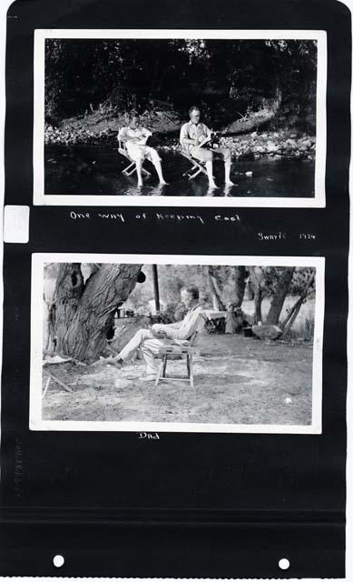 Scan of page from Judge Burt Cosgrove photo album.  One way of keeping cool and Dad.