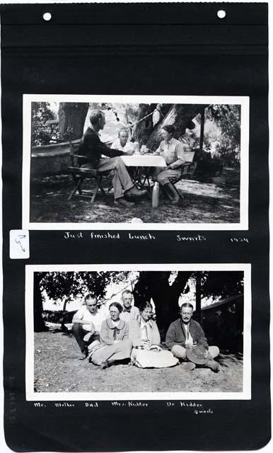 Scan of page from Judge Burt Cosgrove photo album.  Swarts camp.