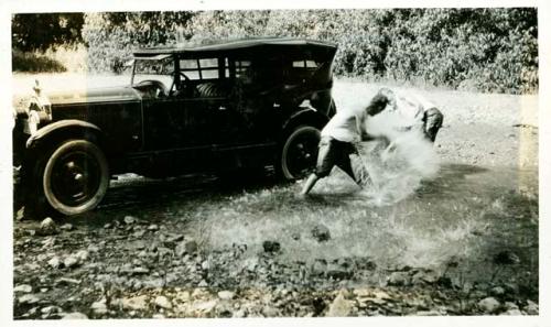 Scan of photograph from Judge Burt Cosgrove photo album.C.B.Cosgrove Jr. and Arthur Peterson Swarts Camp Mimbres Valley New Mex. July 1927