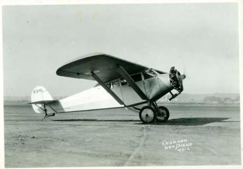 Scan of photograph from Judge Burt Cosgrove photo album.Same plane with new cabin Burton at stick. Spring of 1927 San Diego Calif.