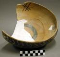 Restorable san bernardino black on yellow pottery bowl