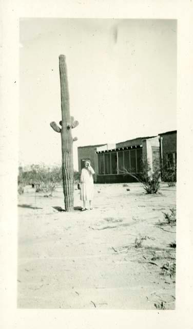 Scan of photograph from Judge Burt Cosgrove photo album.Mrs.J.B.Silliman-Tucson Ariz. July 1928 Desert Sanatorium