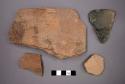 Ceramic rim sherds and one body sherd and one pedestal base sherd