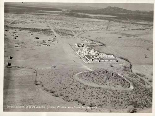 Scan of page from Judge Burt Cosgrove photo album.Mission near tucson Arizona.SW San Xavier del Bac (To West)