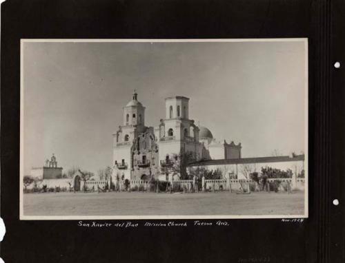 Scan of page from Judge Burt Cosgrove photo album. San Xavier del Bac Mission Church Tucson Ariz. Nov.1924
