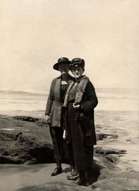 Scan of page from Judge Burt Cosgrove photo album.Harriet S.Cosgrove Mrs.J.B.Silliman Ocean Beach Calif Apr. 1922