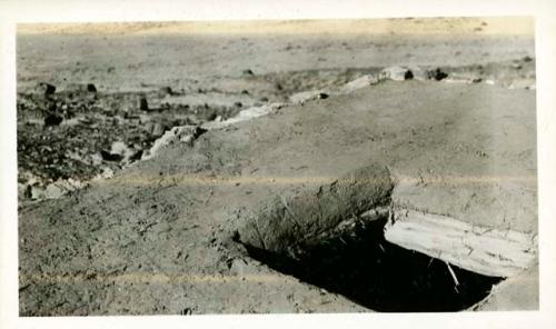 Scan of page from Judge Burt Cosgrove photo album.Roof of Room 7 completed Agate House