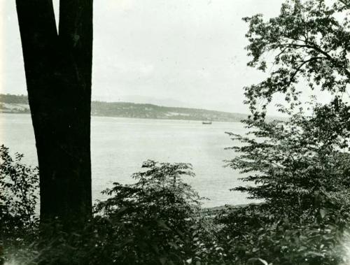 Scan of page from Judge Burt Cosgrove photo album.June 17-1934 To N.W across Hudson River from Rhinecliff N.Y Catskill Mts. in background