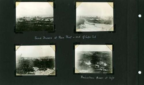 Scan of page from Judge Burt Cosgrove photo album.Sand dunes at Race Point-end of Cape Cod