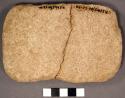 Abrading stone. rectangular, thin block. was in two fragments, has been restored