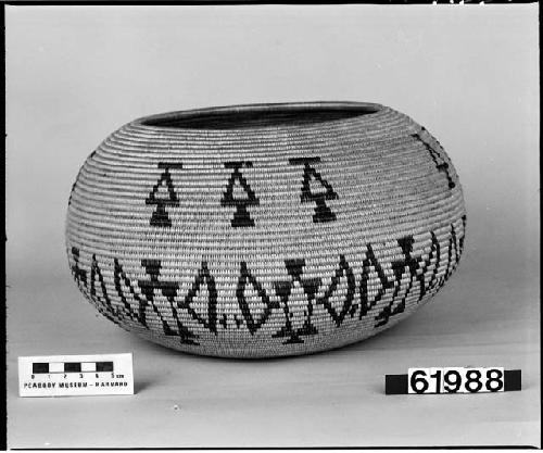 Globular bowl from unknown collection. Coiled, three-rod foundation, non-interlocking stitches.