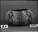 Globular bowl, made by Mary Pool, Paiute of Hot Creek, CA(?). From the collection of C. Hartman. Coiled, three-rod foundation, watchspring start.