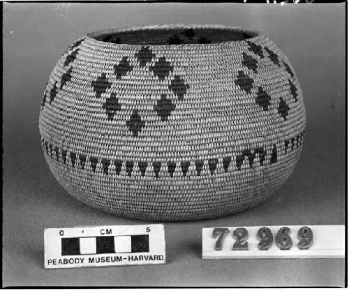 Globular bowl from the collection of G. Nicholson. Coiled, split stitches.