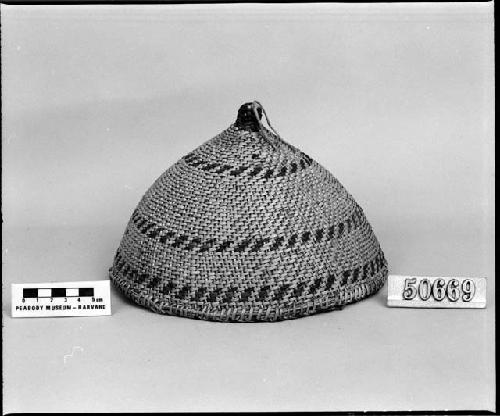 Hat, also used in mixing dough, from the collection of J.W. Powell, 1876. Diagonal twined.