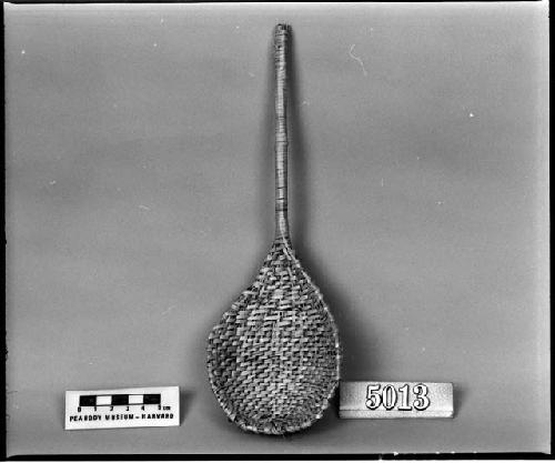 Mush ladle made by Renie Bill, from the collection of J.H. Steward. Close, diagonal twined.