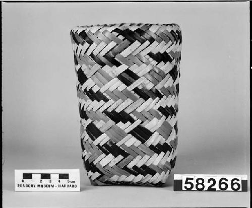 Cylindrical basket. From the collection of S. Williams. Double twill plaited.