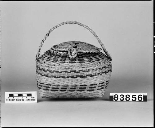 Carrying basket with lid. From the collection of W. McM. Woodworth ca. 1896-1900. Twill plaited.