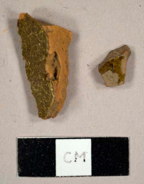 Refined redware sherd with mottled brown lead glaze