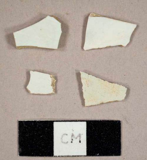 Pearlware sherds, including one with blue and white decorations