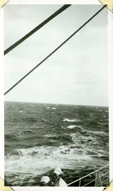 Scan of photograph from Judge Burt Cosgrove photo album.On the way to Guatamala Heavy sea.