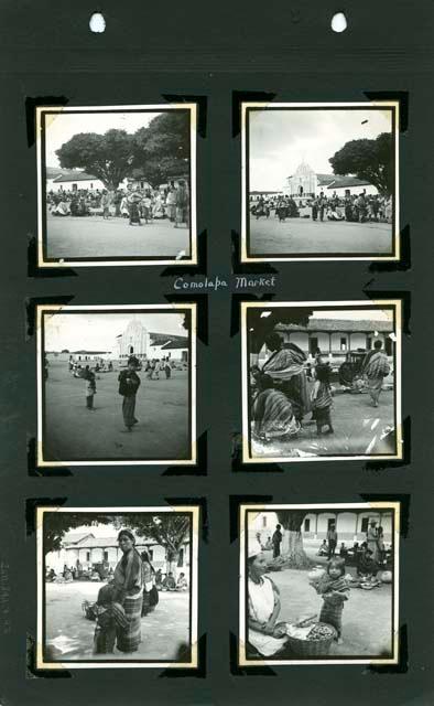 Scan of page from Judge Burt Cosgrove photo album.Comolapa market