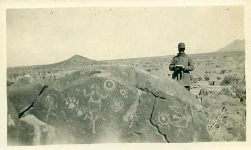 Scan of photograph from Judge Burt Cosgrove photo album.Petroglyphs, Col. M.L. Crimins