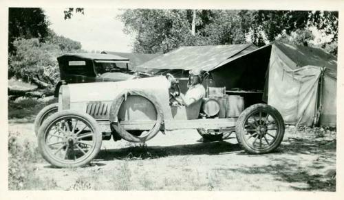 Scan of photograph from Judge Burt Cosgrove photo album.Burt and Desdamona-Swarts Camp 1925
