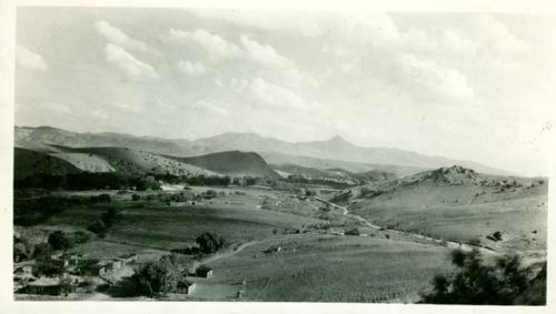 Scan of photograph from Judge Burt Cosgrove photo album.Swarts Ranch house. To SE Mimbres Valley, New Mex.