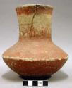 Ceramic vessel, long flared neck, red slip, raised base