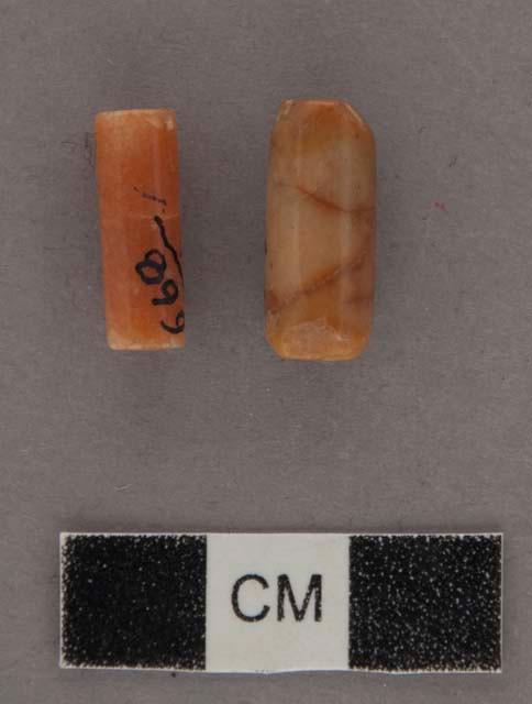 Small, tubular, carnelian beads