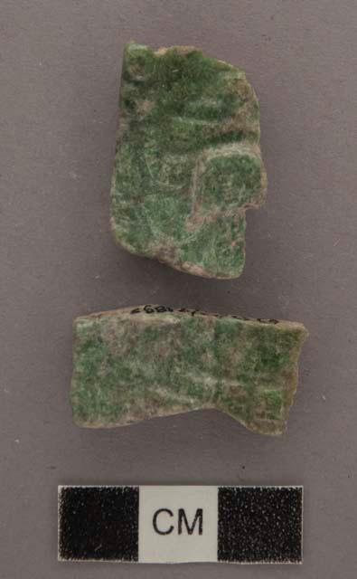 3 fragments of jade flat relief human head - 32.8x32.5x7.8 mm.